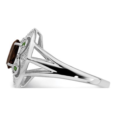 Sterling Silver Smoky Quartz & Diamond Oval Ring – view 3