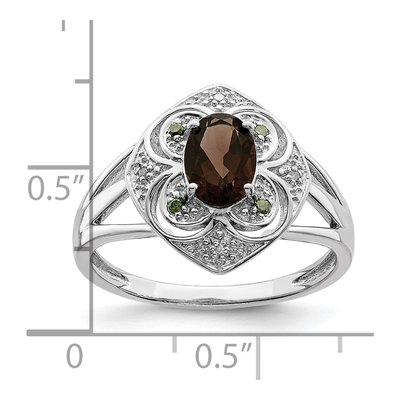 Sterling Silver Smoky Quartz & Diamond Oval Ring – view 4