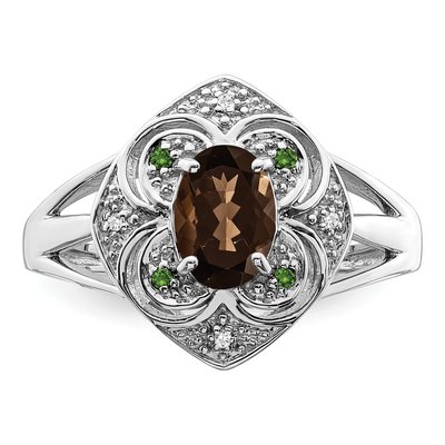 Sterling Silver Smoky Quartz & Diamond Oval Ring – view 5