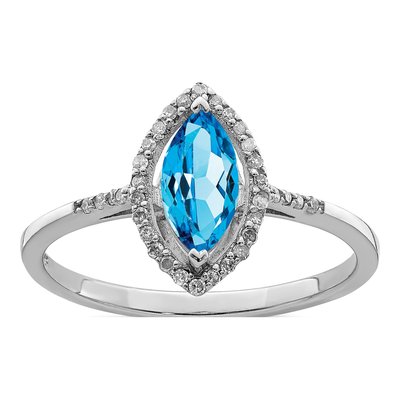 Sterling Silver 1/10 ct tw Swiss Blue Topaz & Diamond Ring