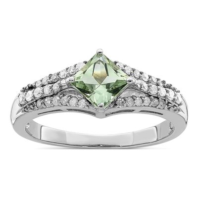 Sterling Silver 0.18 ct tw Green Quartz & Diamond Ring
