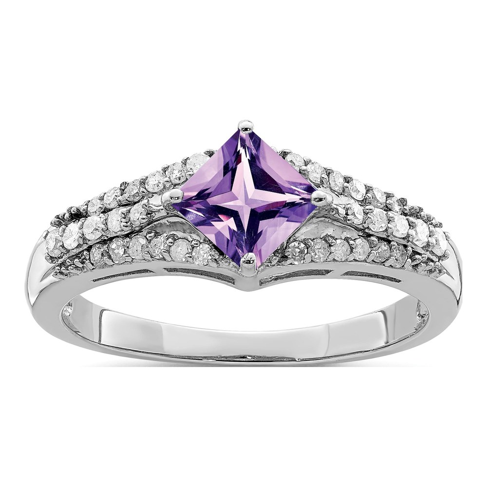 Sterling Silver Amethyst & Diamond Ring