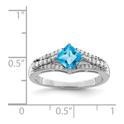 Sterling Silver 0.18 ct tw Swiss Blue Topaz & Diamond Ring – view 3