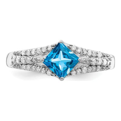 Sterling Silver 0.18 ct tw Swiss Blue Topaz & Diamond Ring – view 5