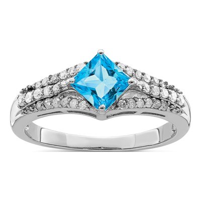 Sterling Silver 0.18 ct tw Swiss Blue Topaz & Diamond Ring