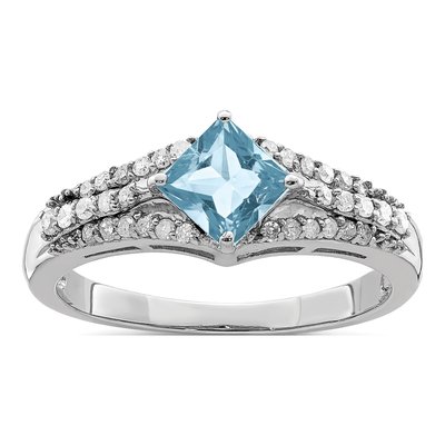 Sterling Silver 0.18 ct tw Sky Blue Topaz & Diamond Ring