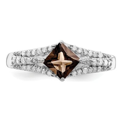 Sterling Silver 0.18 ct tw Smoky Quartz & Diamond Ring – view 5