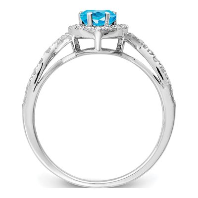 Sterling Silver 0.19 ct tw Swiss Blue Topaz & Diamond Pear Ring – view 3
