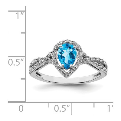 Sterling Silver 0.19 ct tw Swiss Blue Topaz & Diamond Pear Ring – view 5