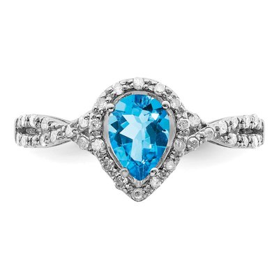 Sterling Silver 0.19 ct tw Swiss Blue Topaz & Diamond Pear Ring – view 6