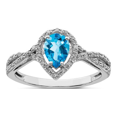 Sterling Silver 0.19 ct tw Swiss Blue Topaz & Diamond Pear Ring