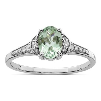 Sterling Silver 1/10 ct tw Green Quartz & Diamond Ring