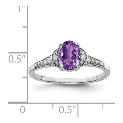 Sterling Silver 1/10 ct tw Amethyst & Diamond Oval Ring – view 3
