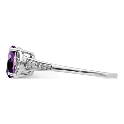 Sterling Silver 1/10 ct tw Amethyst & Diamond Oval Ring – view 4