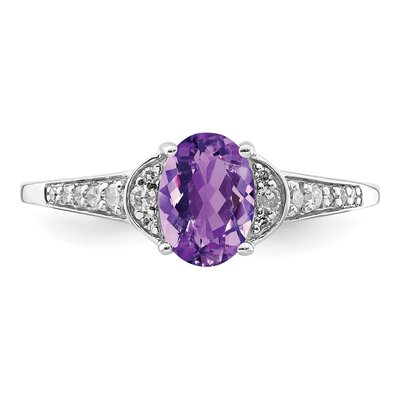 Sterling Silver 1/10 ct tw Amethyst & Diamond Oval Ring – view 5