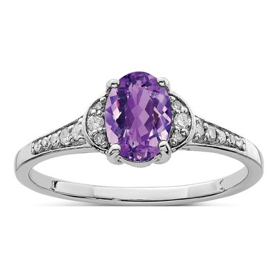 Sterling Silver 1/10 ct tw Amethyst & Diamond Oval Ring