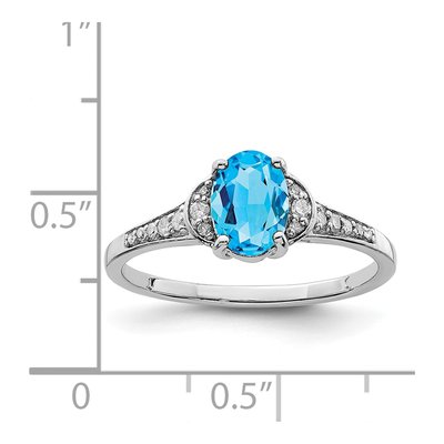 Sterling Silver 1/10 ct tw Swiss Blue Topaz & Diamond Oval Ring – view 4