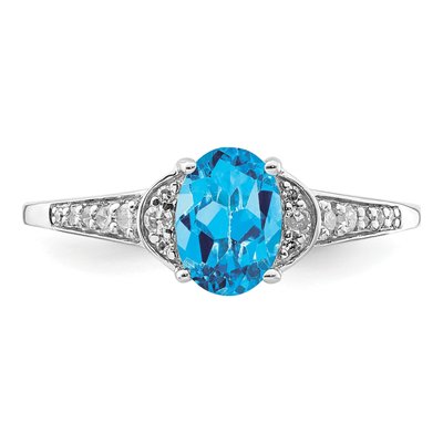 Sterling Silver 1/10 ct tw Swiss Blue Topaz & Diamond Oval Ring – view 6