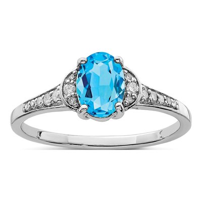 Sterling Silver 1/10 ct tw Swiss Blue Topaz & Diamond Oval Ring