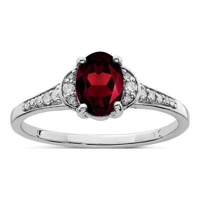 Sterling Silver 1/10 ct tw Garnet & Diamond Ring