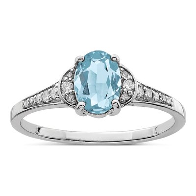 Sterling Silver 1/10 ct tw Sky Blue Topaz & Diamond Ring