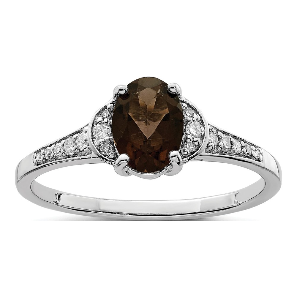 Sterling Silver Smoky Quartz & Diamond Ring