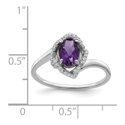 Sterling Silver 1/10 ct tw Amethyst & Diamond Oval Ring – view 4