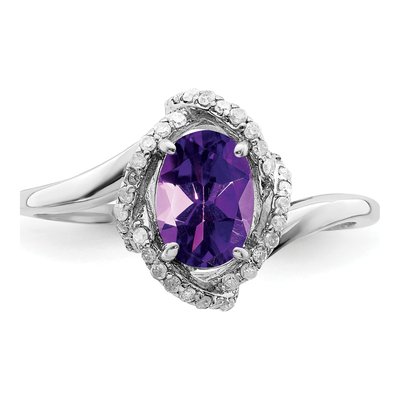 Sterling Silver 1/10 ct tw Amethyst & Diamond Oval Ring – view 5