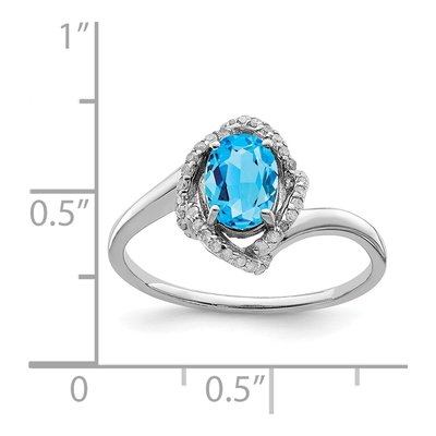 Sterling Silver 1/10 ct tw Swiss Blue Topaz & Diamond Oval Ring – view 4