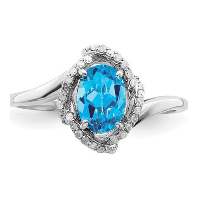 Sterling Silver 1/10 ct tw Swiss Blue Topaz & Diamond Oval Ring – view 5