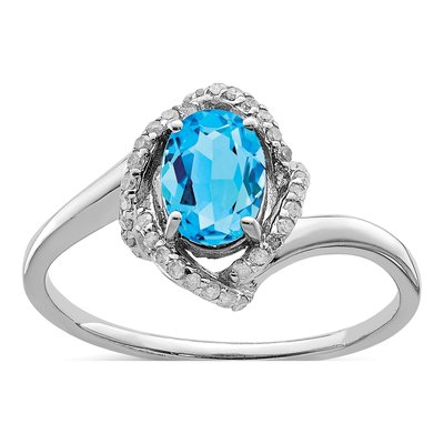 Sterling Silver 1/10 ct tw Swiss Blue Topaz & Diamond Oval Ring