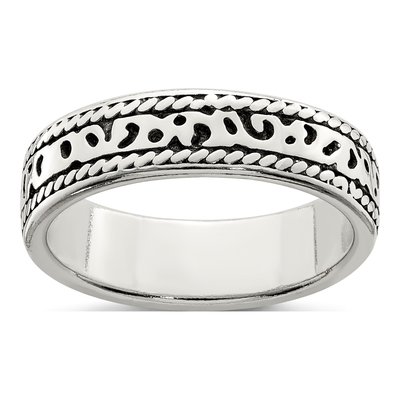 Sterling Silver 6mm Fancy Antiqued Band