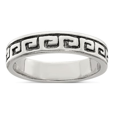 Sterling Silver 5mm Greek Key Antiqued Band