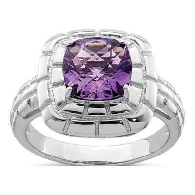 Sterling Silver Amethyst Checker-Cut Ring