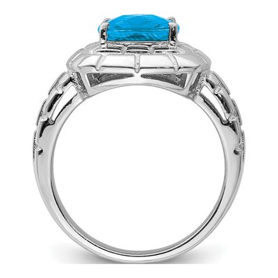 Sterling Silver Swiss Blue Topaz Checker-Cut Ring – view 2