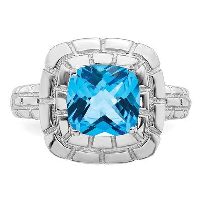 Sterling Silver Swiss Blue Topaz Checker-Cut Ring – view 5