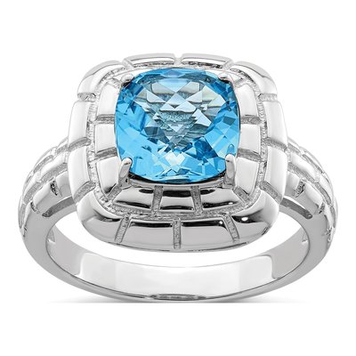 Sterling Silver Swiss Blue Topaz Checker-Cut Ring