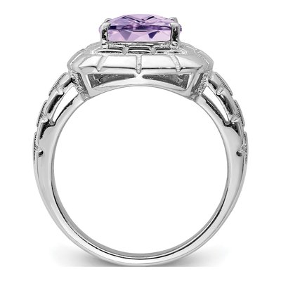 Sterling Silver Rose de France Amethyst Checkerboard Ring – view 2