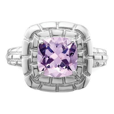 Sterling Silver Rose de France Amethyst Checkerboard Ring – view 5