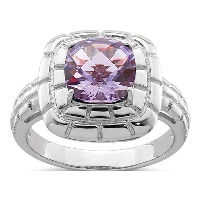 Sterling Silver Rose de France Amethyst Checkerboard Ring