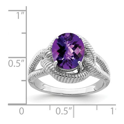 Sterling Silver Amethyst Checker-Cut Ring – view 3