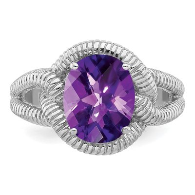 Sterling Silver Amethyst Checker-Cut Ring – view 5