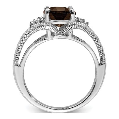 Sterling Silver 1/20 ct tw Smoky Quartz & Diamond Oval Ring – view 2