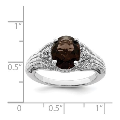 Sterling Silver 1/20 ct tw Smoky Quartz & Diamond Oval Ring – view 4
