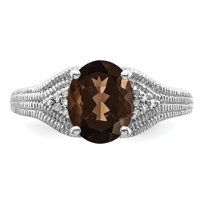 Sterling Silver 1/20 ct tw Smoky Quartz & Diamond Oval Ring – view 5