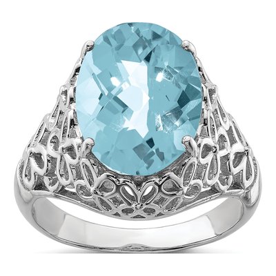 Sterling Silver Sky Blue Topaz Checker-Cut Ring
