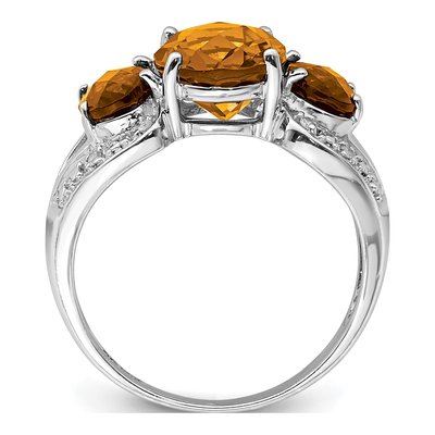 Sterling Silver 1/20 ct tw Whiskey Quartz & Diamond Oval Checker-Cut Whiskey Ring – view 2