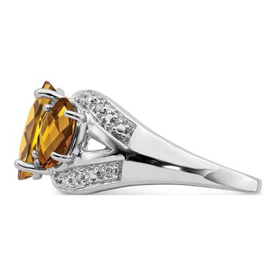 Sterling Silver 1/20 ct tw Whiskey Quartz & Diamond Oval Checker-Cut Whiskey Ring – view 3