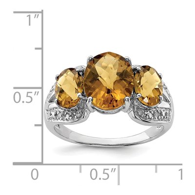Sterling Silver 1/20 ct tw Whiskey Quartz & Diamond Oval Checker-Cut Whiskey Ring – view 4