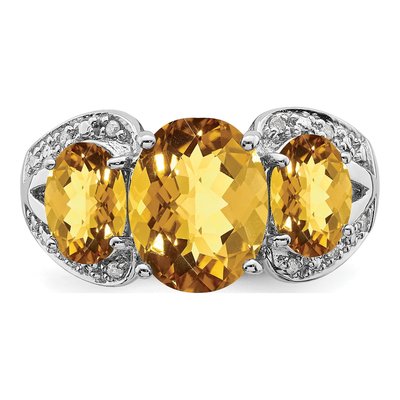Sterling Silver 1/20 ct tw Whiskey Quartz & Diamond Oval Checker-Cut Whiskey Ring – view 5